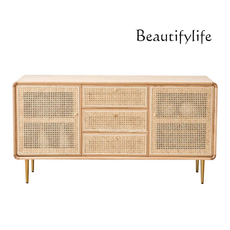 

Nordic Style Solid Wood Rattan Sideboard Cabinet Simple Entrance Cabinet Household Japanese Entry Lux Storage Cabinet