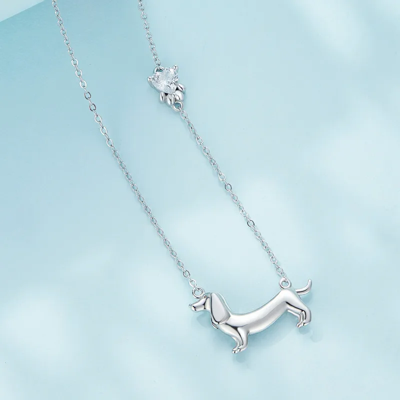 

Ожерелье BAMOER с цирконом в виде таксы, из стерлингового серебра 925 пробы, уникальный дизайн с изображением собаки таксы, женское ювелирное украшение