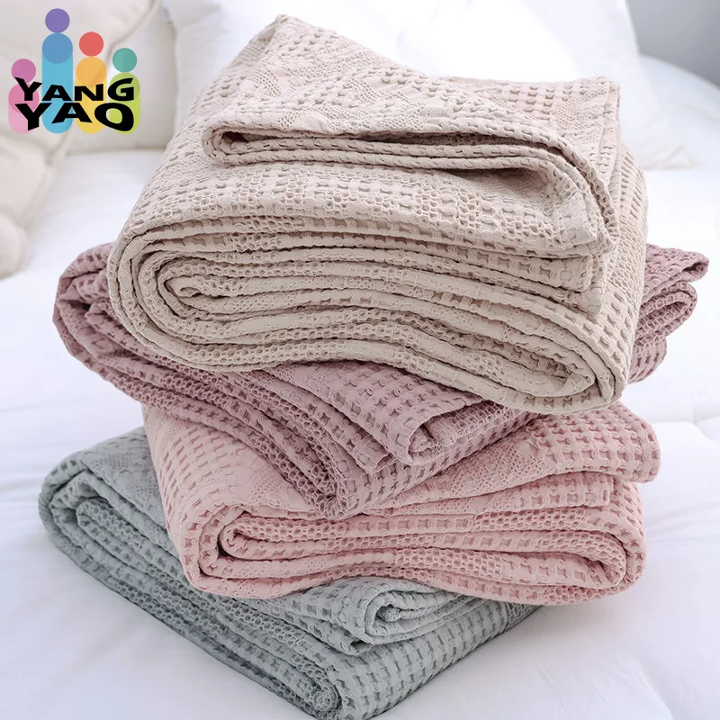 Solid Muslin Cotton Blankets for Beds Baby Waffle Plaid Car Nap Couch Sofa Throw Blanket Double Soft Home Cover Sheet Bedspreads