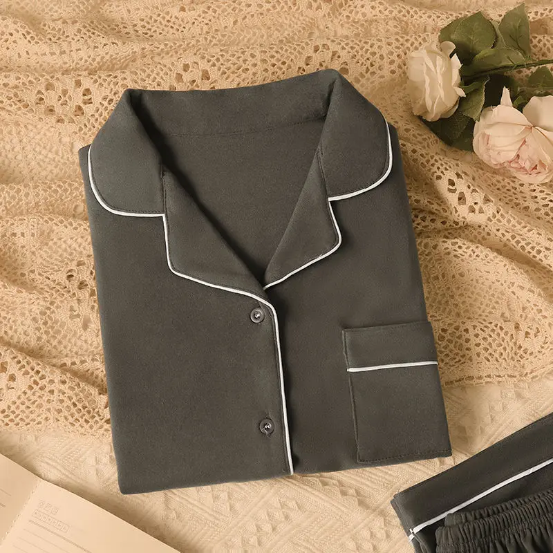 

Pajama Sets Women Retro Cozy Thicker Warm Casual Boyfriend Winter Couple Sleepwear Ins Minimalist Korean Popular Homewear Lounge