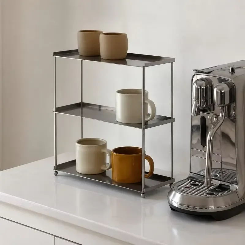 Modern 3 Tier Stainless Steel Coffee Cup Holder Vertical Stand Durable Kitchen Countertop Organizer for Mugs 38x14x33cm Bar