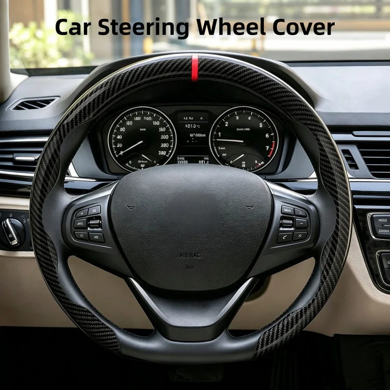 Unbranded snake-pattern black steering wheel cover with red return-to-center markings，Red return-to-center indicator/Comfortable