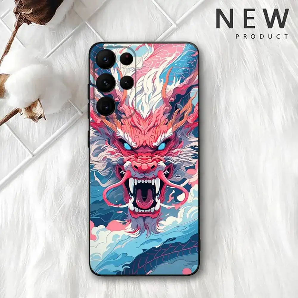 حافظة هاتف على شكل حيوان التنين لهاتف سامسونج S 25,24,23,22,30,21,10,9,Ultra,Plus,Lite,FE,4,5G حافظة سوداء ناعمة #2