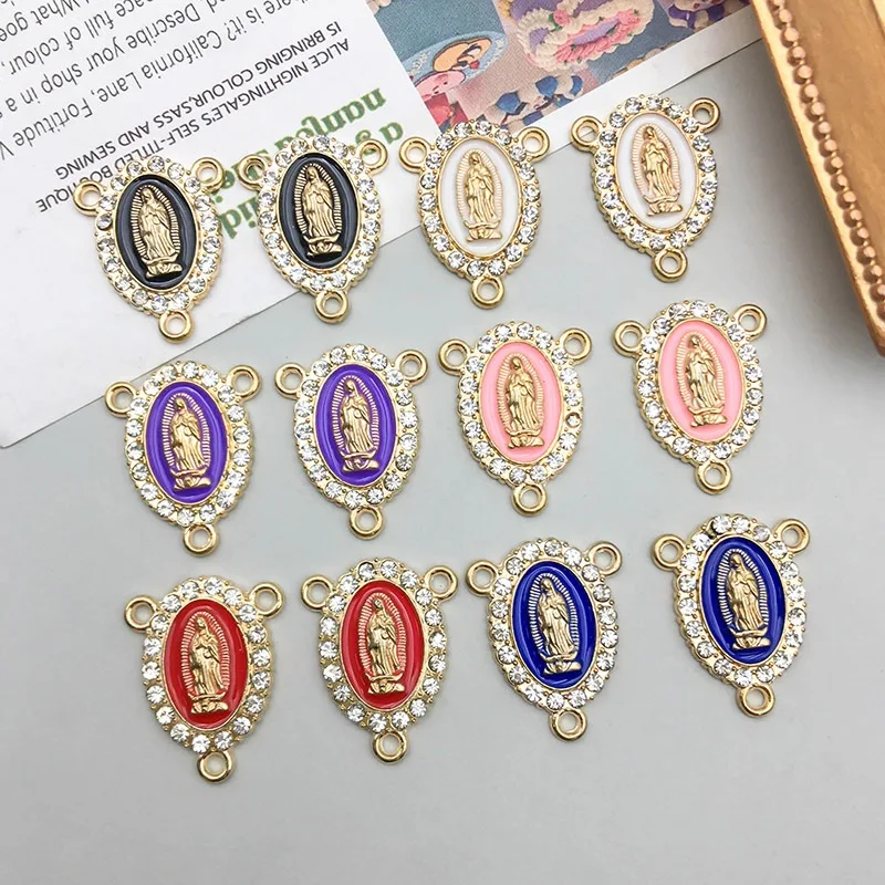 A 12-Piece Set of Multi-Color Oil-Dripping Alloy Three-Hole DIY Pendant, Pendant and Diamond-Encrusted Jewelry Accessories