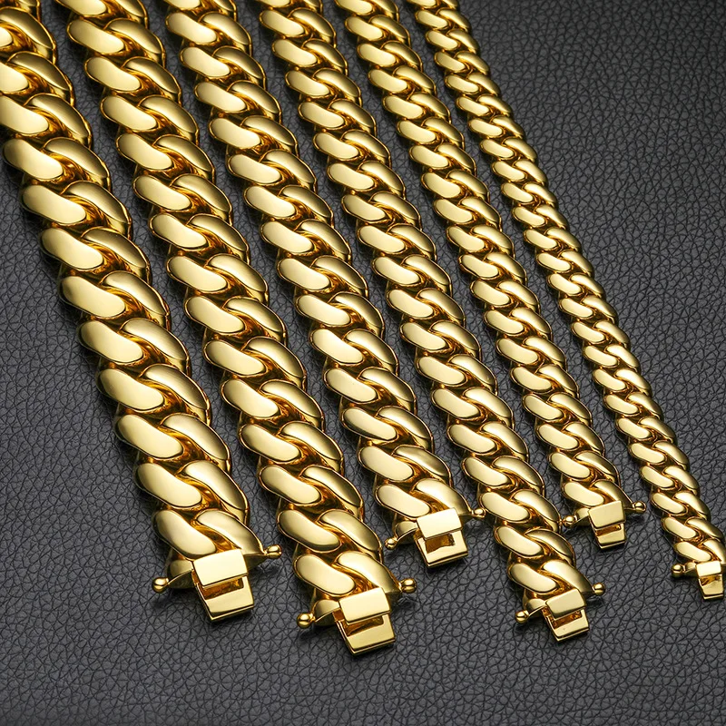 10mm-22mm wide Hip Hop Bling Gold Color Round Miami Curb Cuban Link Chain Bracelets for Men Rapper Jewelry Drop Shipping