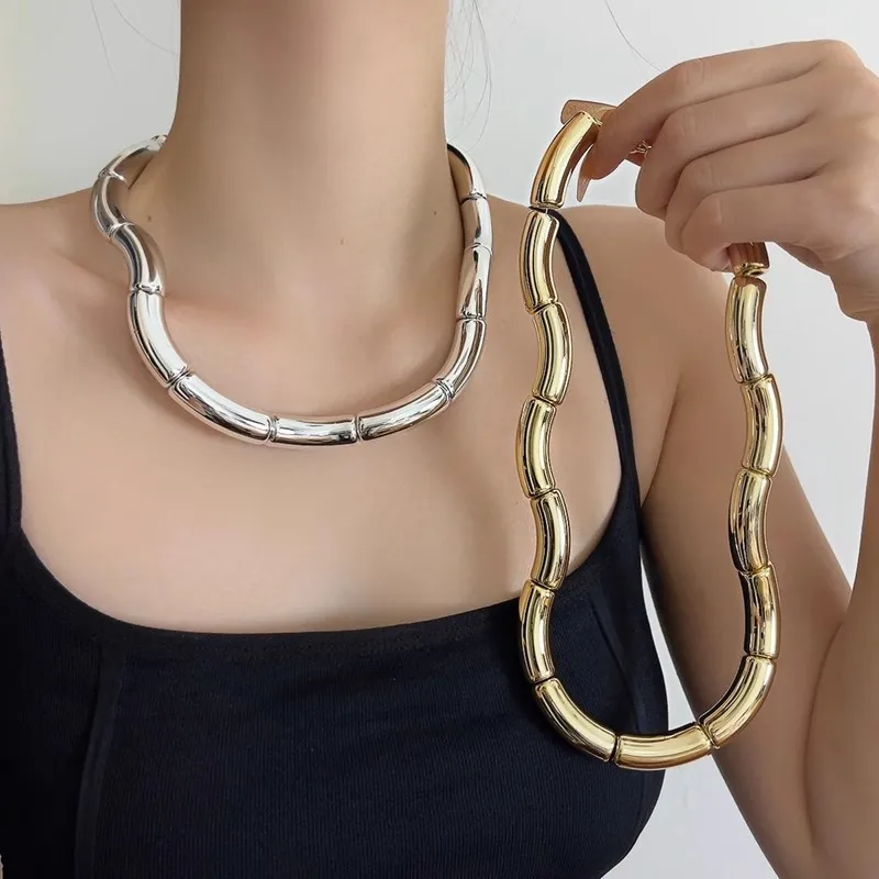Vintage Irregular Smooth Thick Tube Choker Necklace for Women European And American Style Personality Party Jewelry Accessories