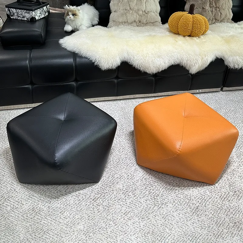 leather octagonal footstool household living room sofa light luxury low stool small stool pedal shoe change stool seat pier