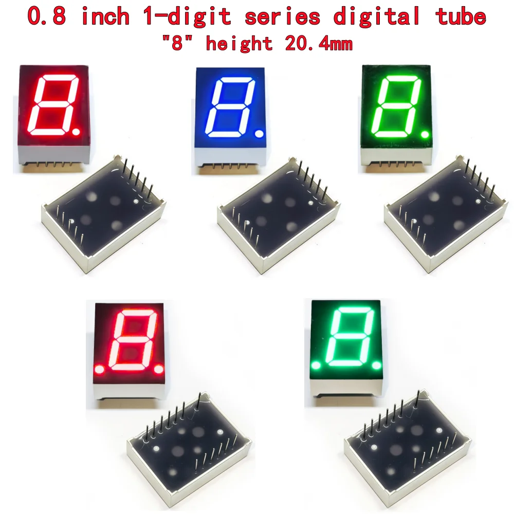 10 peças tubo digital de 1 dígito de 0.8 polegadas 20mmx27.7mm tela digital "8" alto 20.4mm tubo digital de 7 segmentos 8106 série 8102