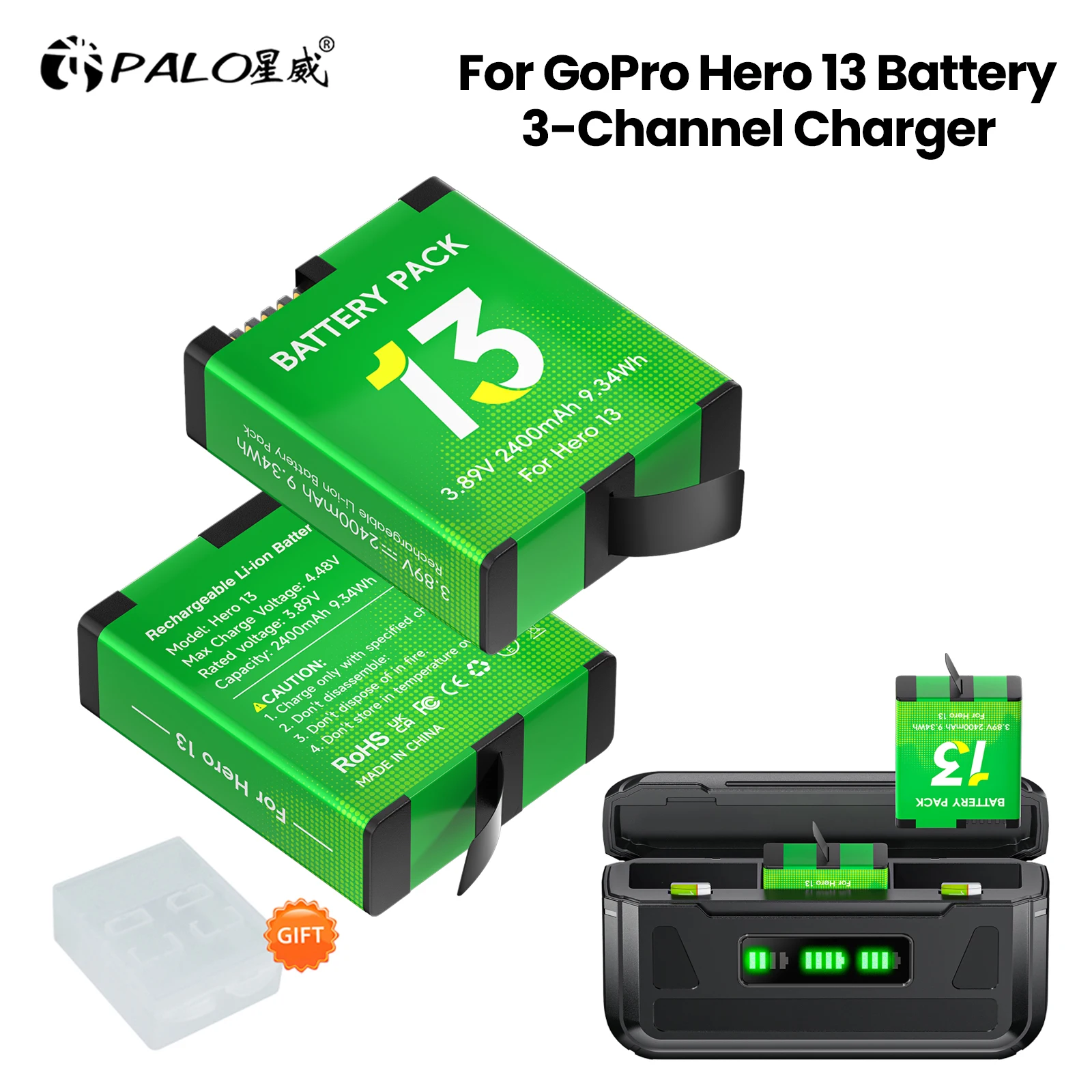 

High Capacity 2400mAh for GoPro Hero 13 Battery with 3-Slots Fast Charging Box for Go Pro Hero 13 Sport Camera Accessories