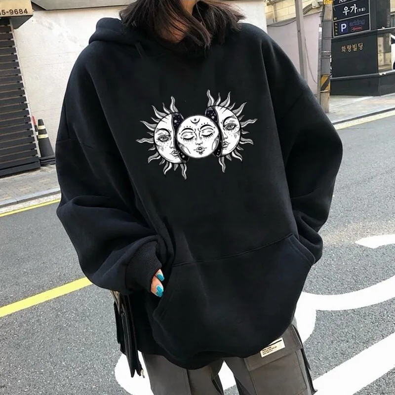 Aesthetic Hoody Sun Hoodie Women Harajuku Fashion Sweatshirt Moon Hoodie Female Printing Unisex Loose Tops Cotton Clothes