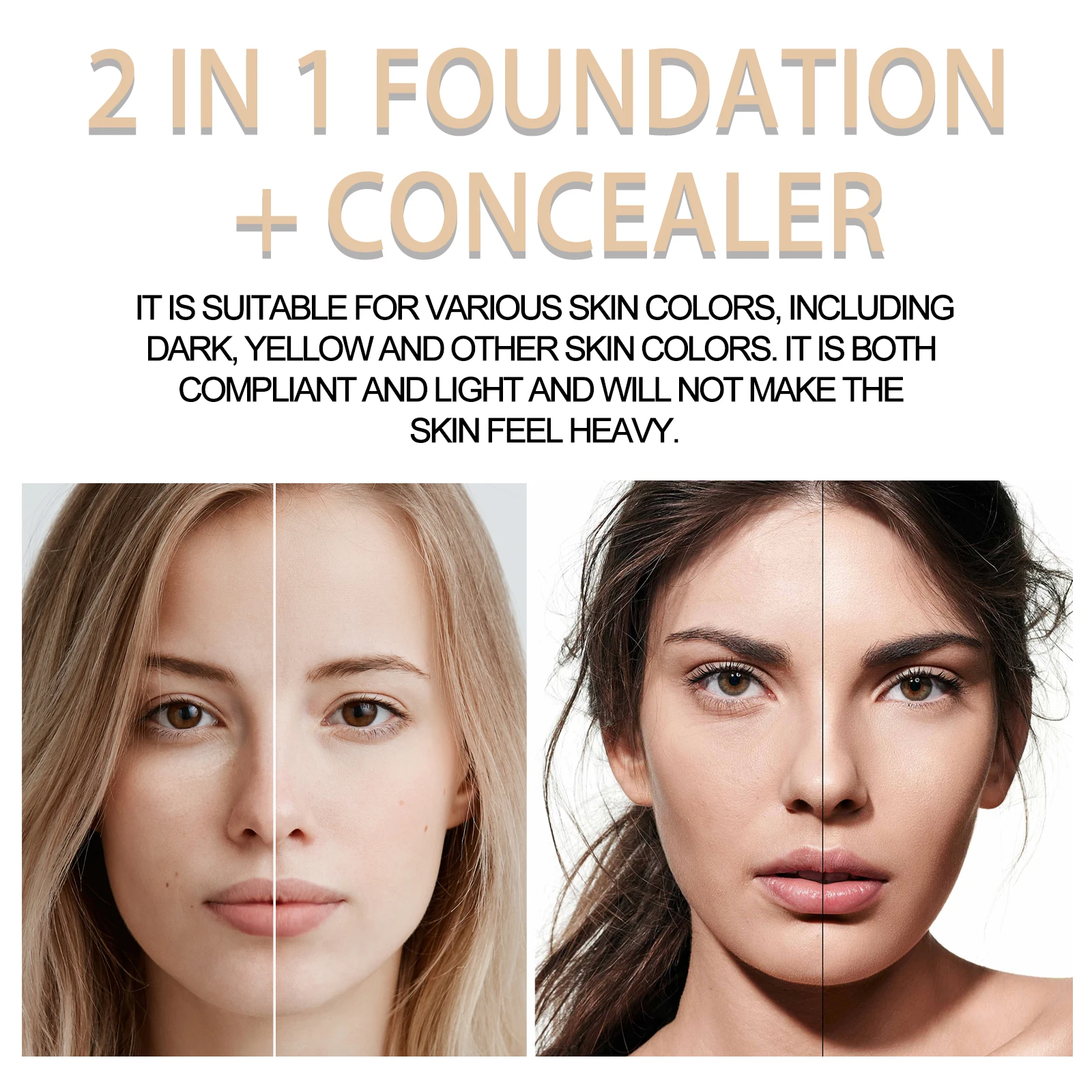 EELHOE คอนซีลเลอร์สองหัว Long Lasting Full Coverage Moisturizing Brighten Natural Foundation แต่งหน้า Cover Spot Face แต่งหน้า