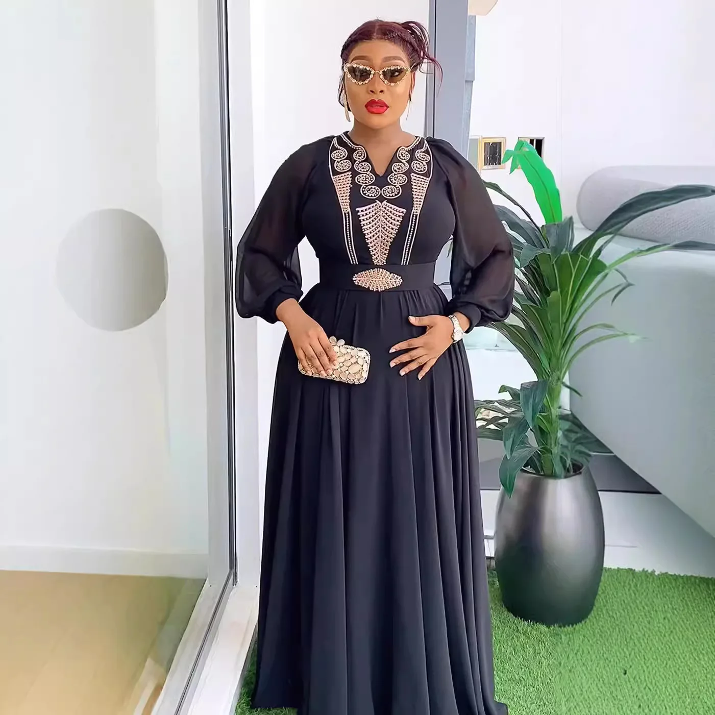 

African Maxi Dresses For Women 2024 Plus Size Evening Party Long Dress Africa Clothing Elegant Kaftan Muslim Chiffon Dress