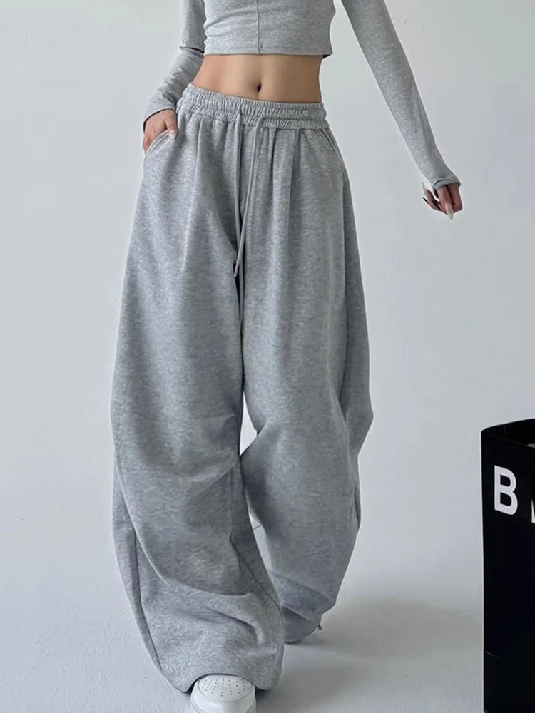 Women Hip Hop Gray Sweatpants American High Waist Vintage Streeetwear Y2K Trousers Harajuku Casual Spring Bf Loose Wide Leg Pant