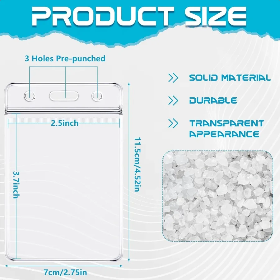 100 Pack Vertical ID Card Badge Holder Clear Plastic Sealable Waterproof Zip Name Tag for Work Office  School