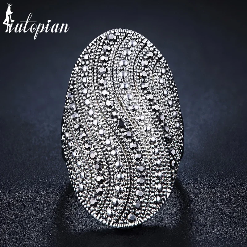 Allergy Oval Shape Ripple Ring with CZ  size 9#R4280