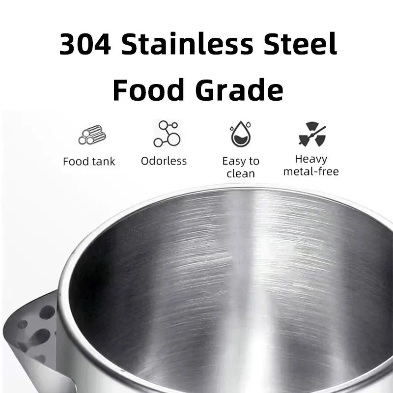 Teko listrik 2ลิตร110V1000W 220V1500-1700W น้ำเดือดเร็วการปิดเครื่องอัตโนมัติการป้องกันการลวกสองเท่าเกรดอาหาร304