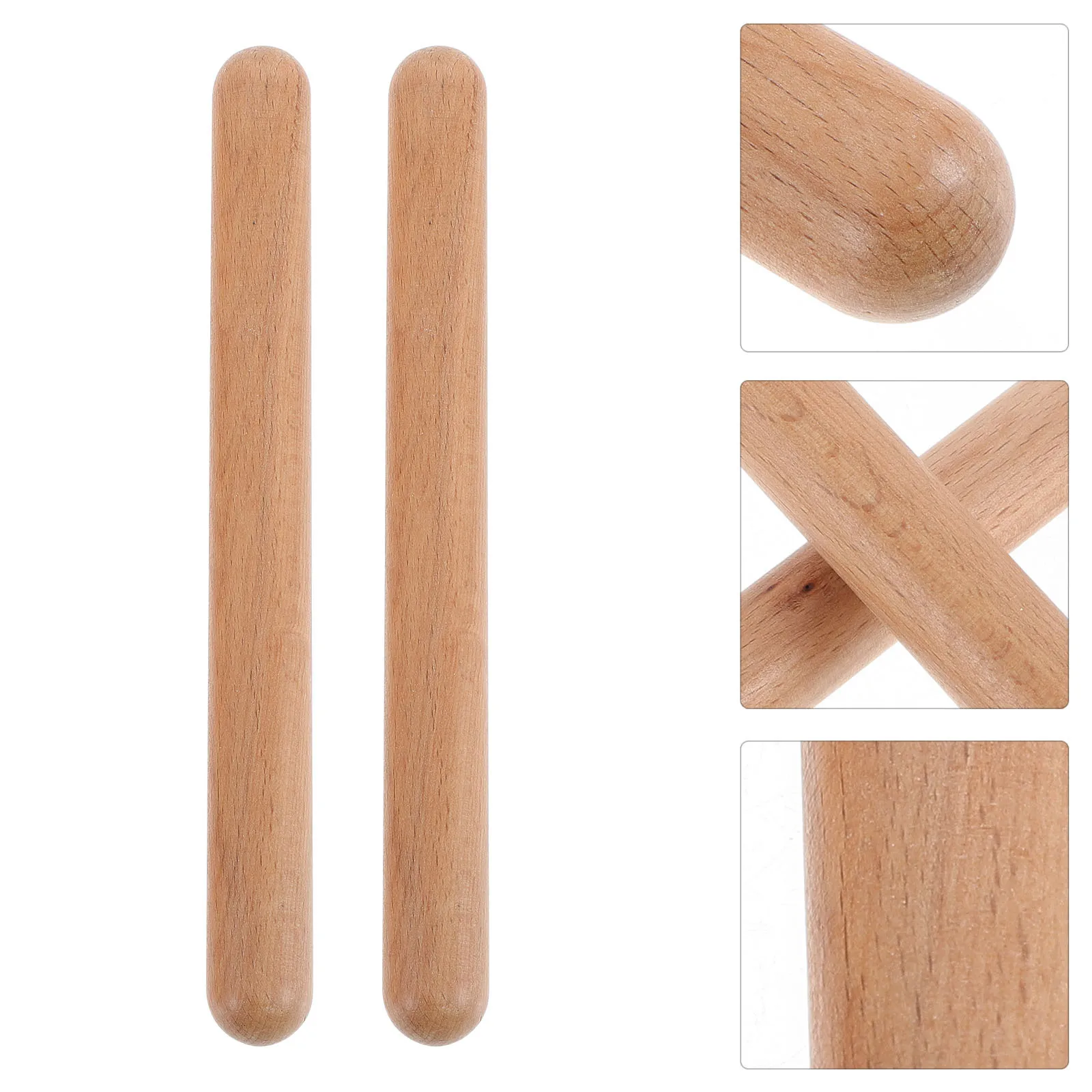 

3Pairs Solid Hardwood Claves Natural Color Rhythm Sticks Bright Tone Percussion for Beginners Percussion Sticks