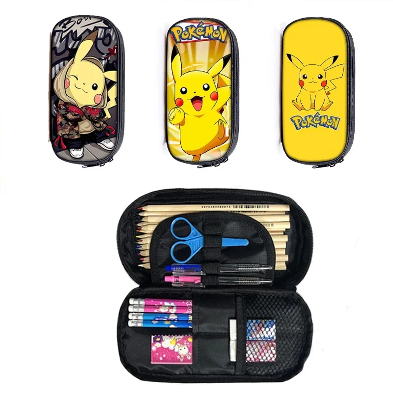 Estojo para lápis Pokémon Pikachu Estudante, Desenhos Animados Bonitos, Pok é Mon, Grande Capacidade, Papelaria Infantil, Presente de Natal