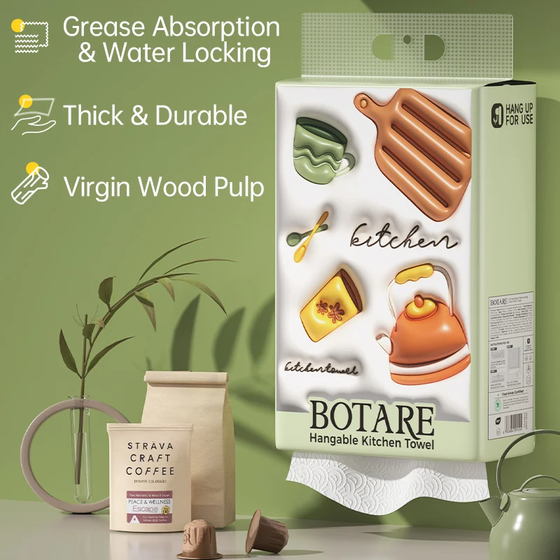 Botare kitchen paper towel， 200Pcs Earth Friendly Sustainable Kitchen Paper Towels with Strong 2 Ply，Virgin Wood Pulp ﻿ ﻿
