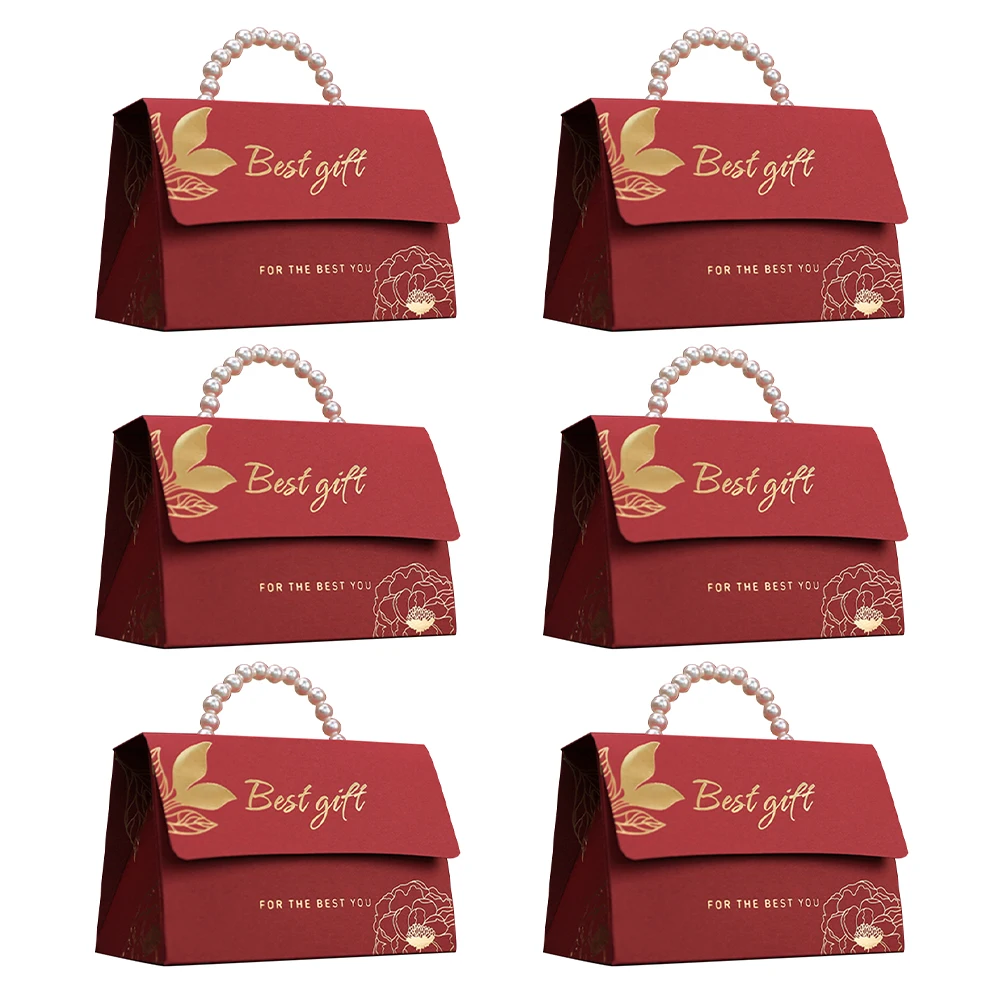 

6 Pcs C y Boxes Wedding Bridal Shower Birthday Banquet Anniversary Pearl H Foldable Red Sweets Gift Packing Storage Cases