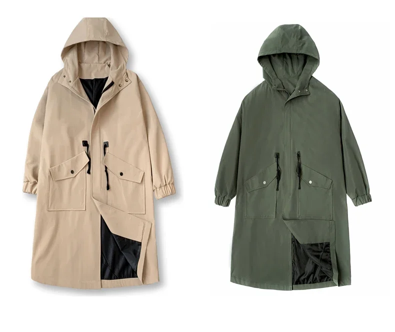 Trenchcoat Herren Neue Mode Armeegrüner Überzieher Männer Casual Windbreaker Einfarbiger Langer Mantel Herren Herbst Homme Schwarz/Khaki/Armeegrün – Detail 13