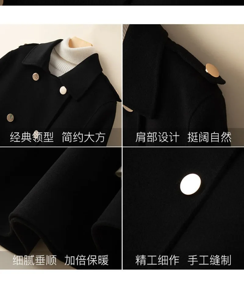 2023 100% Wool Mid Long Bat Cape Women Woolen Coats Autumn Loose Double Sided Cashmere Coat Female Fashion Camel Black Outerwear