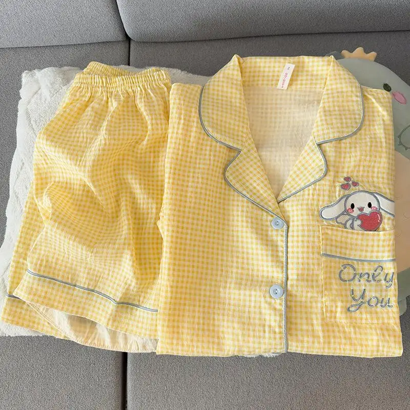Pompom Purin Cloud Cotton Pajamas Women Shorts Short Sleeve Pijama Summer Pyjama Kawaii Sleepwear Anime Negligee Homesuit