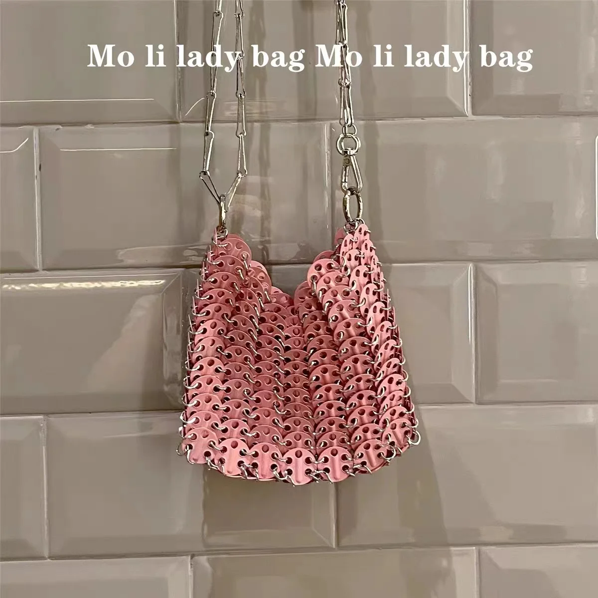 Glitter Shiny Metal Sequined Woven Handmade Square Bag Women Fashion Handbag Lady Purse Shoulder Crossbody Bag Mobile Phone Bag