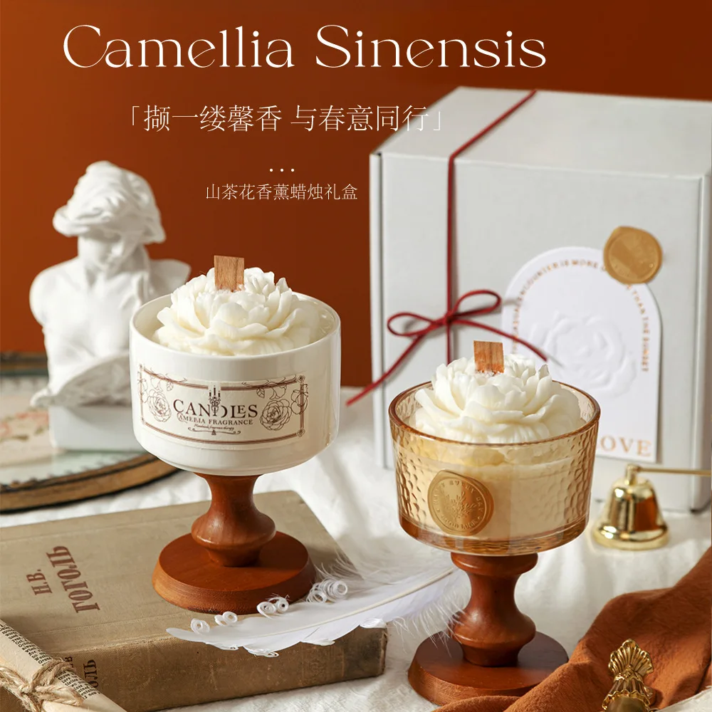 Camellia scented candle premium gift box creative ceramic cup scented candle scented atmosphere gift