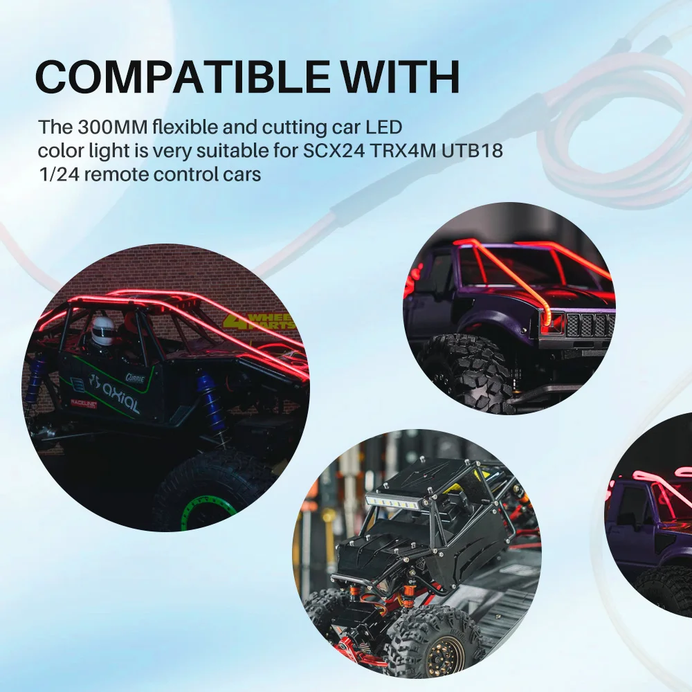 9IMOD 300MM LED-Farblichtstreifen Flexible schneidbare Lampe für SCX24 TRX4M UTB18 1/24 Auto