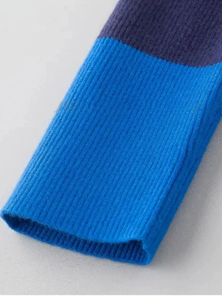 ファッショナブルなカラーブロック V ネックニットウェア女性のエレガントな多用途オープンカーディガントップトレンディな秋冬新着