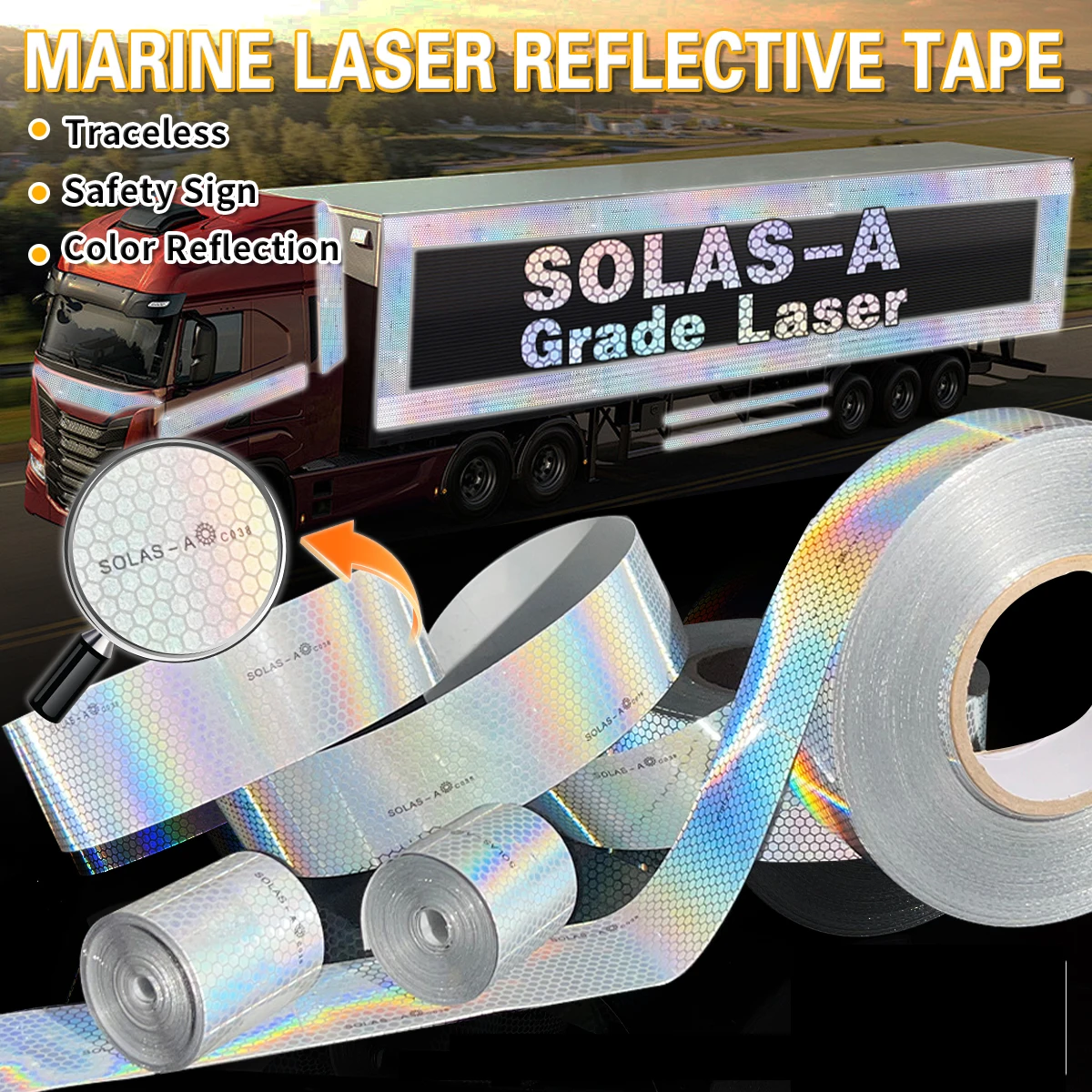 Solas-A Laser High Brightness Reflective Tape 5cm Waterproof Self-Adhesive Car Truck Lifebuoy Clothing Safety Warning Sticker