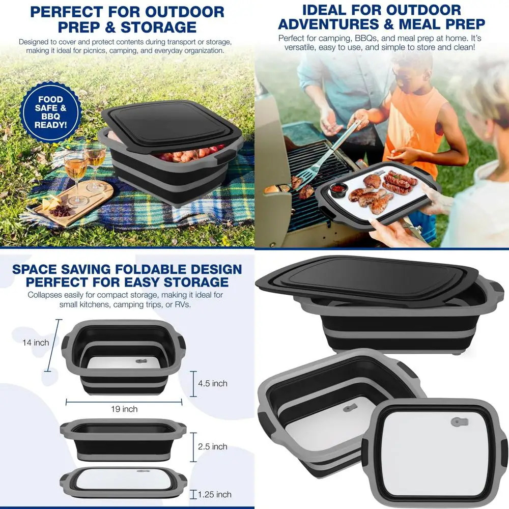 

Большая складная ванна для приготовления барбекю XL с разделочной доской, крышкой и ситечком — идеально подходит для маринования, слива и приготовления пищи на открытом воздухе (B