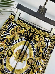 Beach pants men's summer ins casual loose shorts cropped pants men's plus size trend gold high-end print comfortable and loose