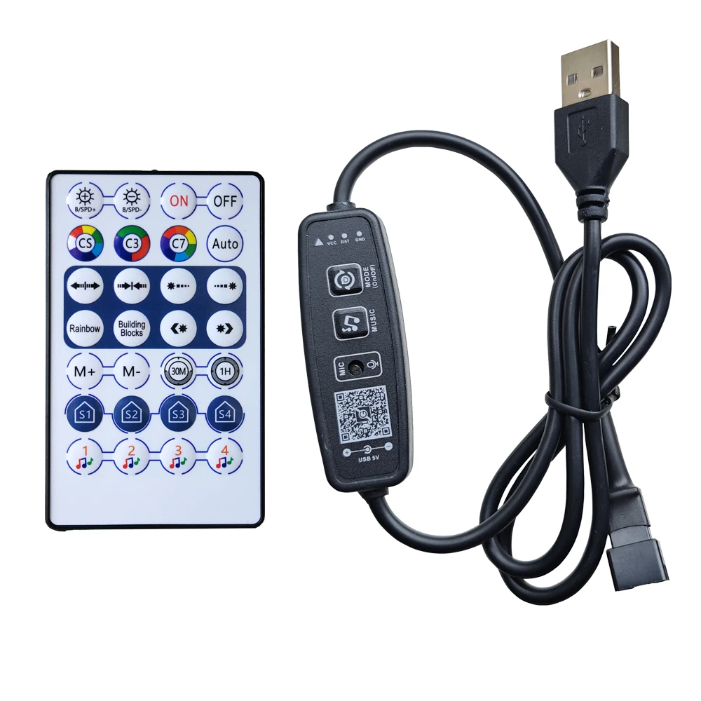 Mando a distancia Led de 3 pines y 28 teclas con música, aplicación Bluetooth para WS2811, WS2812B, 5050 RGB, tira de píxeles direccionable, DC5V-24V de luz