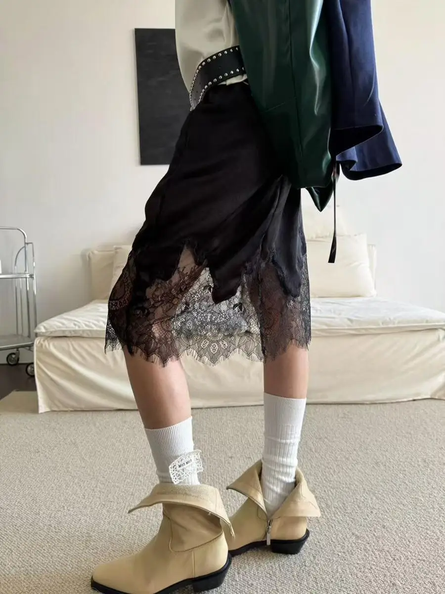 

Dync Dongda Gate 2025 Spring Summer New Sle Women's Lace Splice f Skirt Elastic Waist Asymmetrical Versatile Commute