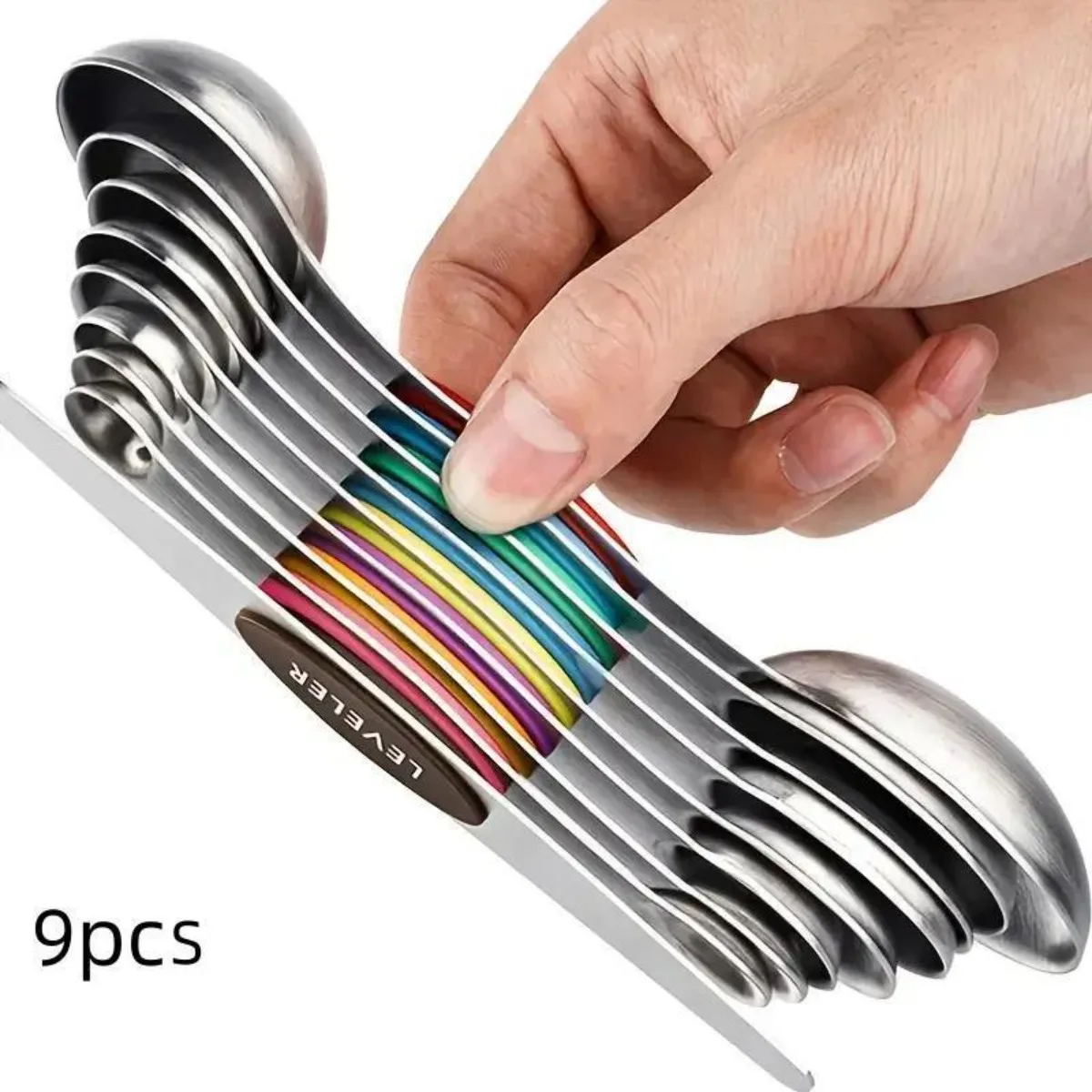 

9pcs Modern Stainless Steel Magnetic Measuring Spoon Set, Household Food Grade Kitchenware Measuring Spoon