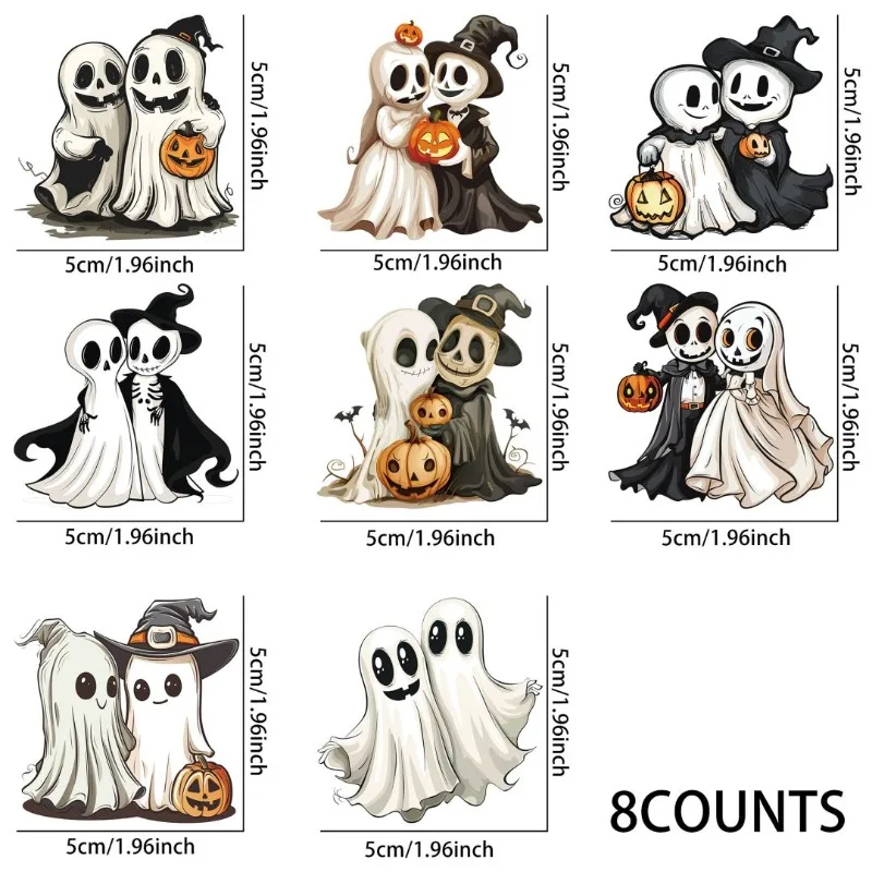 

8pcs Halloween Couple Ghost UV DTF Cup Stickers, Waterproof Sticker Pack for Decorating Mugs, DIY,3D,Home Decoration