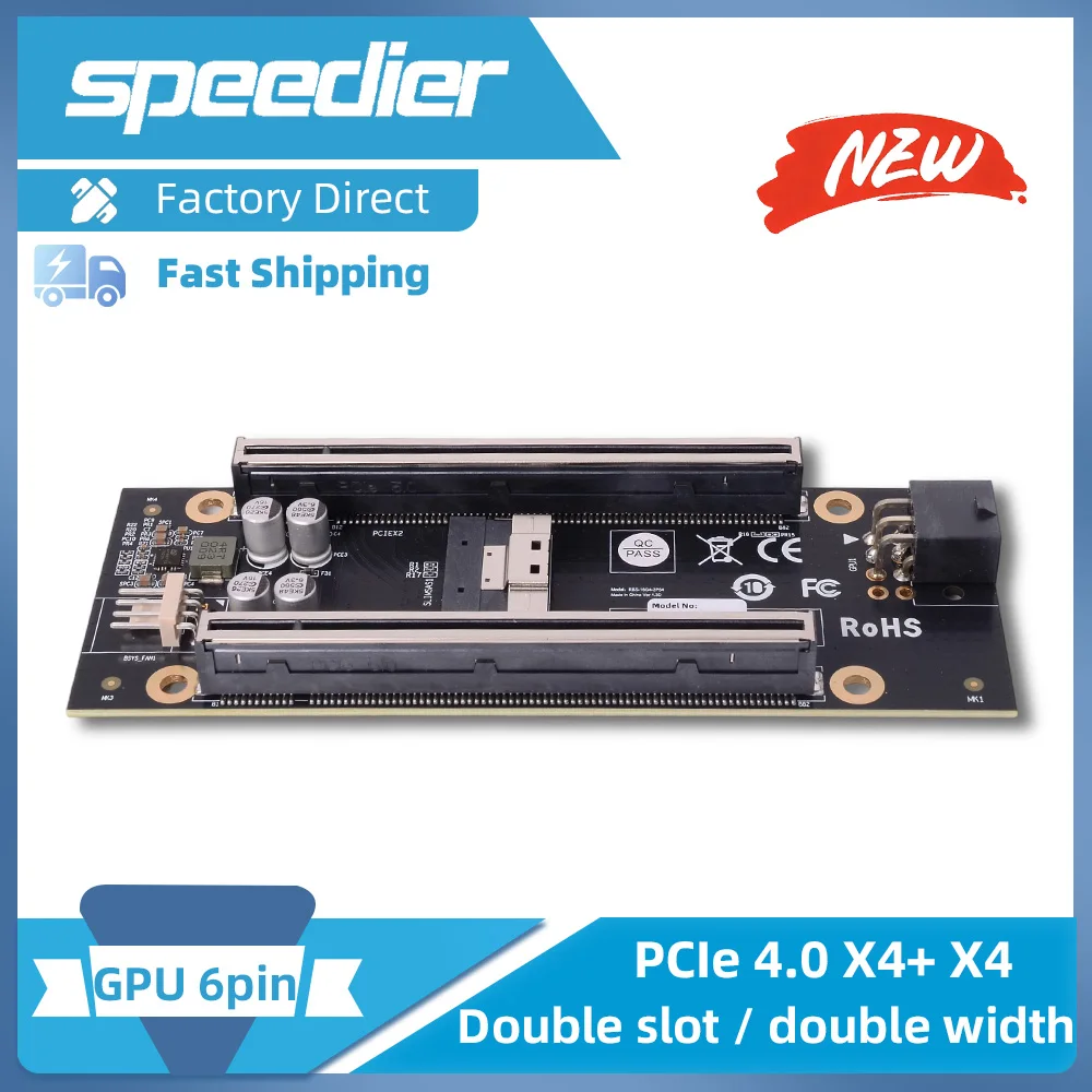 PCIe-4.0 X4 X4 Adapter Card Board Dual Slot GPU 6Pin Power for Graphics Network Hard Drives