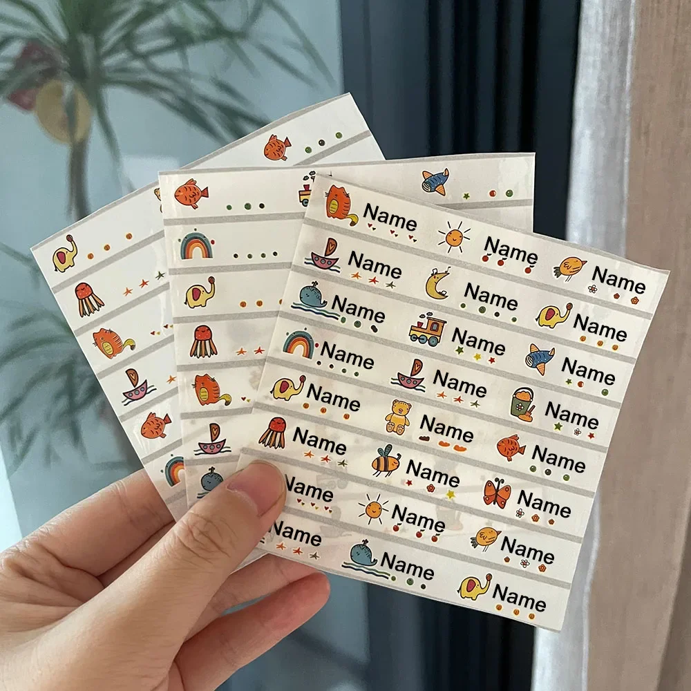 90pcs Name Sticker Waterproof Custom Kawaii Stickers Personalized Washable Label Children Aircraft Cloth Ironing Pasting Tags