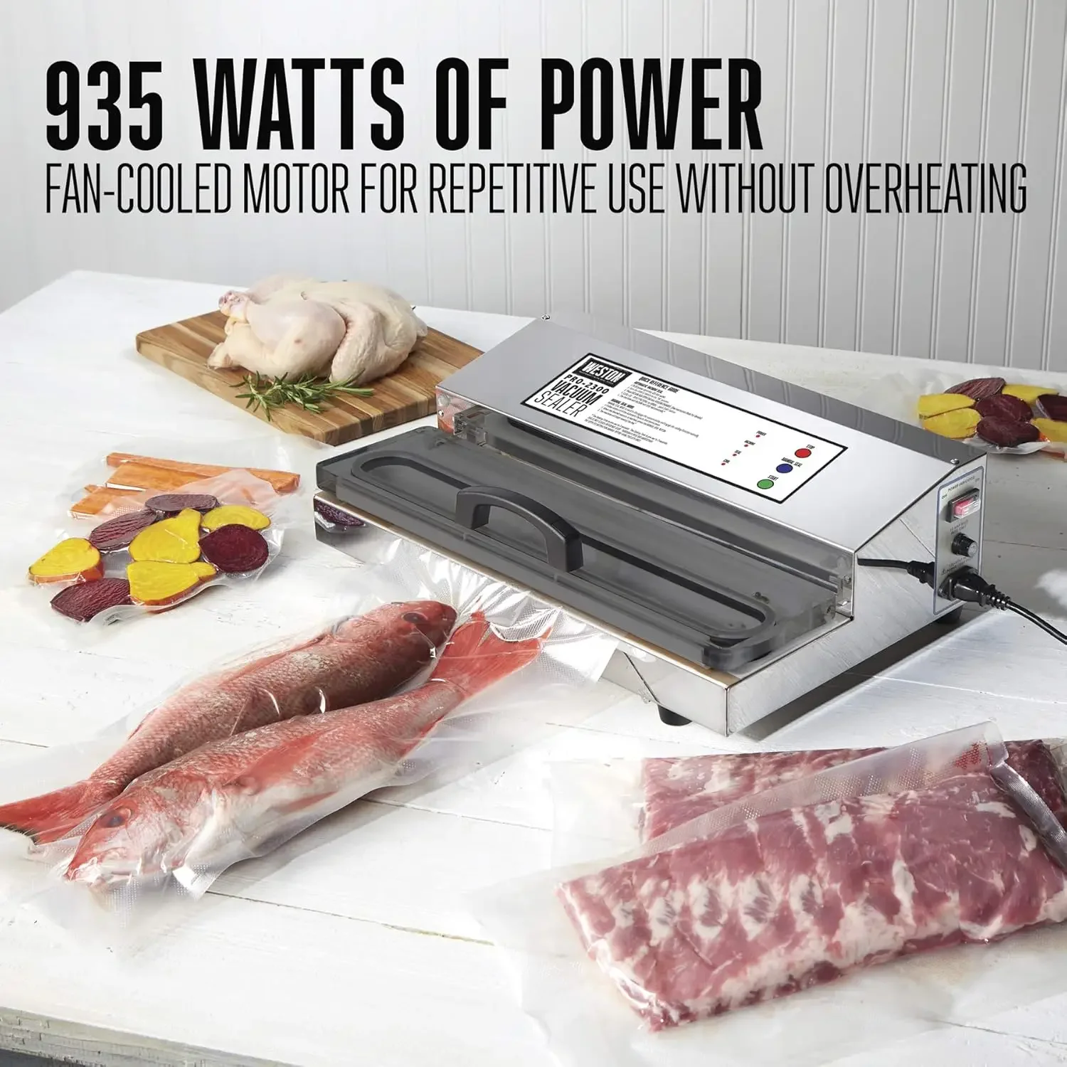 Macchina per sottovuoto per la conservazione degli alimenti e Sous Vide, barra extra larga, sacchetti sigillanti fino a 16", 935 Watt, Commer
