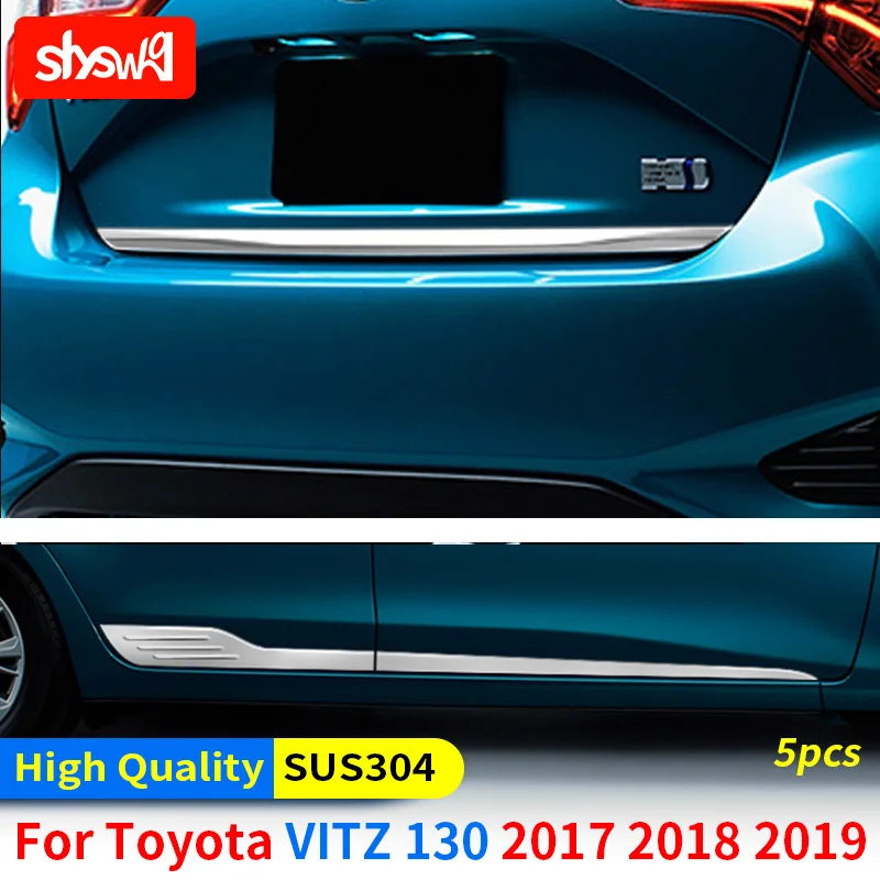 5PCS Rear Door Body Exterior Trim for Toyota Vitz 130S 2017 2018 2019 - 2022 Taildoor Stainless Steel Chrome Styling Accessories