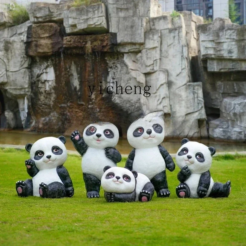 y10-Outdoor Simulation Panda Sculpture Frp Park Sales Department Decoration Landscape Furnishing Articles