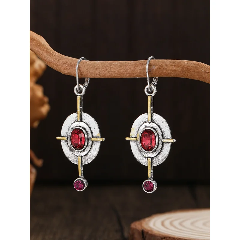 خمر القبلية دوامة استرخى أقراط للنساء المعادن الهندسة تويست البرونزية المعادن اللوحة نمط الأقراط العرقية هدية