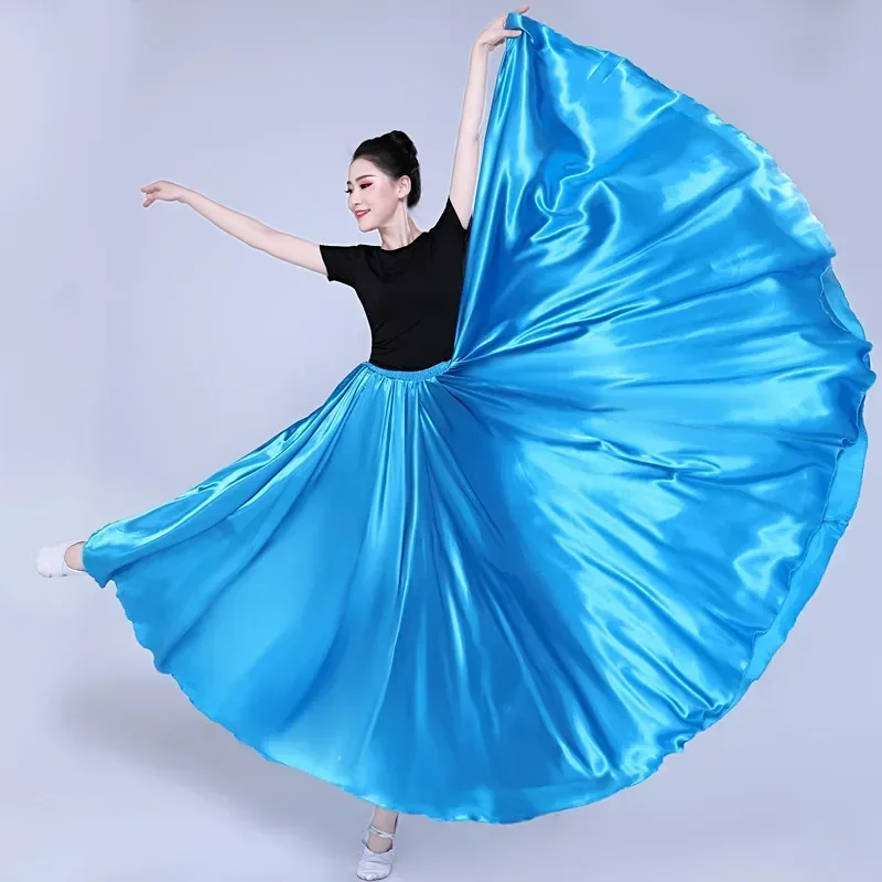 New Woman 360 Degree Solid Satin Skirt Belly Dance Women Gypsy Long Skirts Dancer Practice Wear