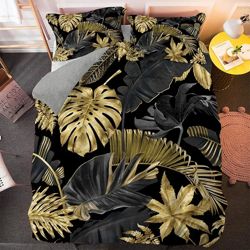 

3D Plants Palm Leaves Duvet Cover Set Tropical Monstera Banana Leaves Luxury Bedding Sets King Size Green Leaves Comforter Cover