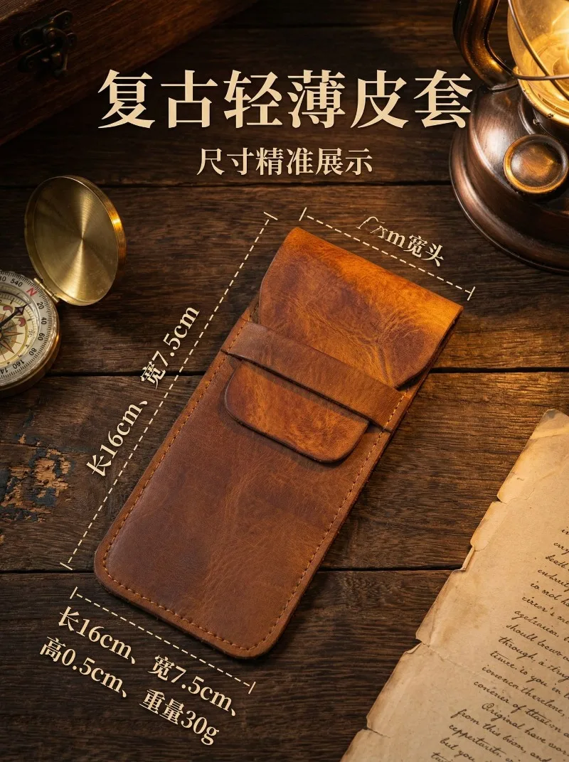 Cowhide Pen Case Holder Handmade Fountain Multi Pens Pouch Vegetable tanned leather Simple Pen Protective Sleeve Cover