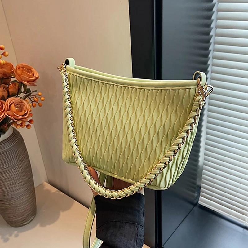 Solid Color Pleated Handbags For Women 2024 Summer New Simple Versatile Shoulder Bags Female Pu Leather Square Crossbody Purses