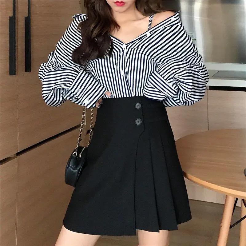 Gonne Spesse Autunno Nero Basic Accogliente 4XL All-match Mini Pieghe Harajuku Studenti A-line Allentato Moda Ulzzang Vintage Chic Nuovo