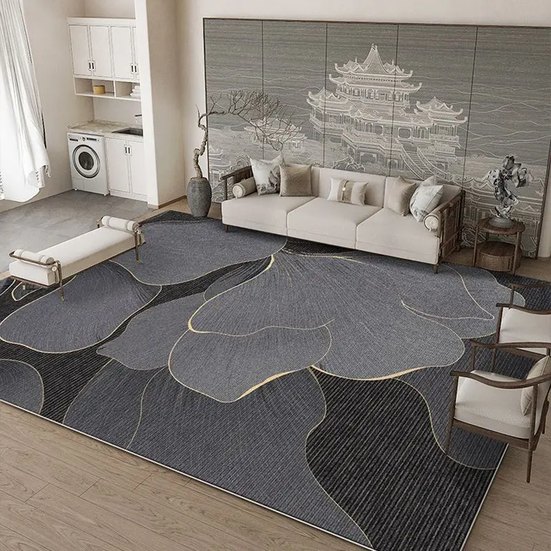 VIKAMA Modern Chinese Ink Wash Golden Ripple Curve Rectangle Rug Wabi Sabi High End Living Room Decor Carpet Home Decor